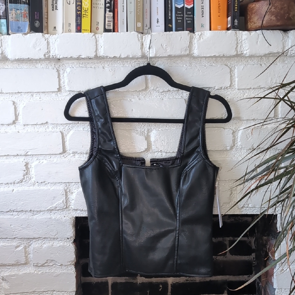 Princess Polly Toluca top S - Black Faux Leather Tank Top